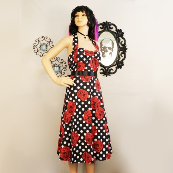 Black and White Polka Dot Dress with Roses - Picture 5 of 8